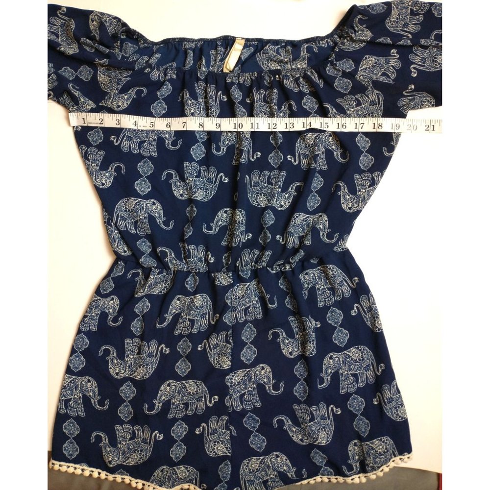 Jesse & J Blue White Elephant Shorts Romper Size Large - Picture 6 of 9